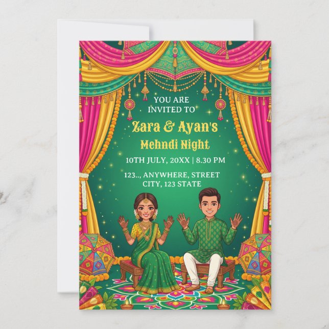 Carte d'invitation à la cérémonie du Mehndi de cou (Devant)