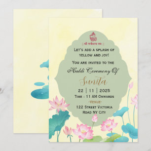 Carte d'invitation à la cérémonie Haldi d'un maria