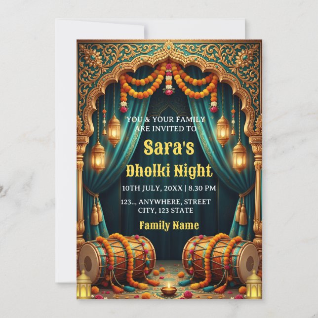 Carte d'invitation à la cérémonie nocturne Dholki (Devant)