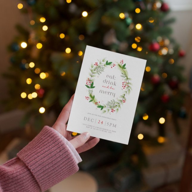 Carte d'invitation à la couronne verte de Noël (Créateur téléchargé)