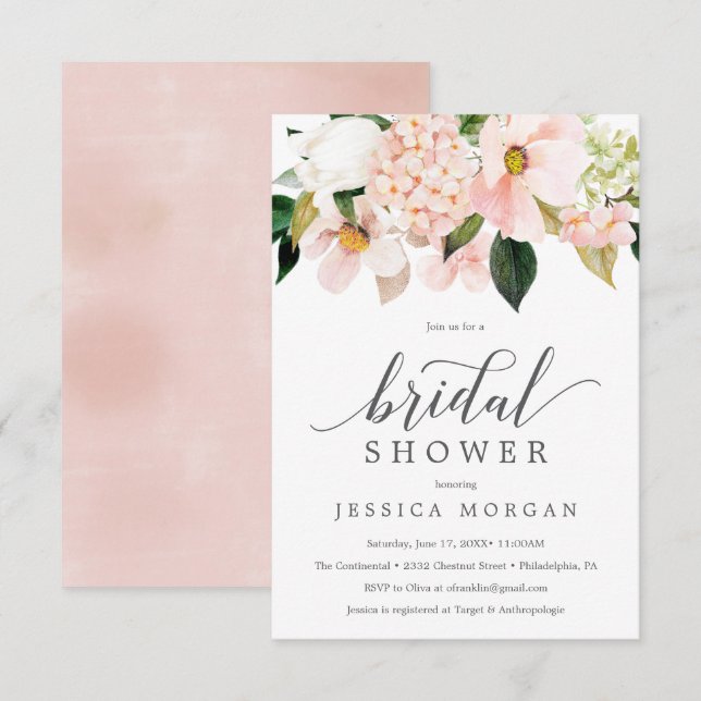 Carte d'invitation à la douche nuptiale Blush Hydr (Devant / Derrière)