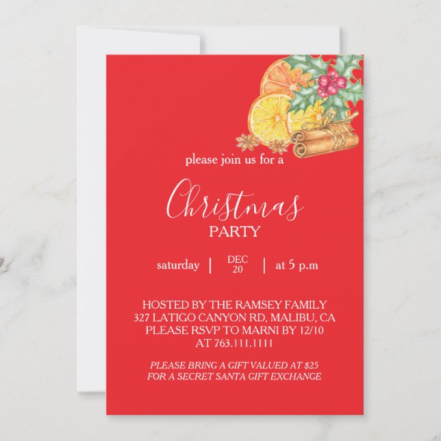 Carte d'invitation à la fête de Noël (Devant)