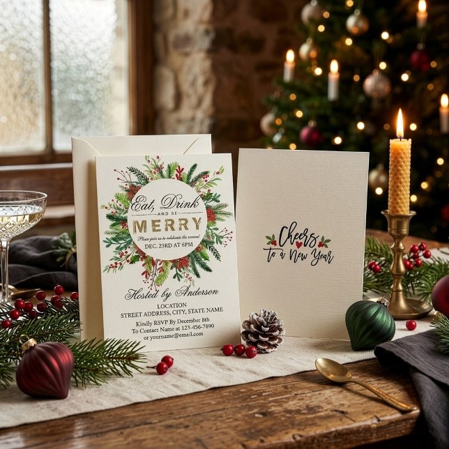 Carte d'invitation à la fête de Noël Manger Boire  (Créateur téléchargé)