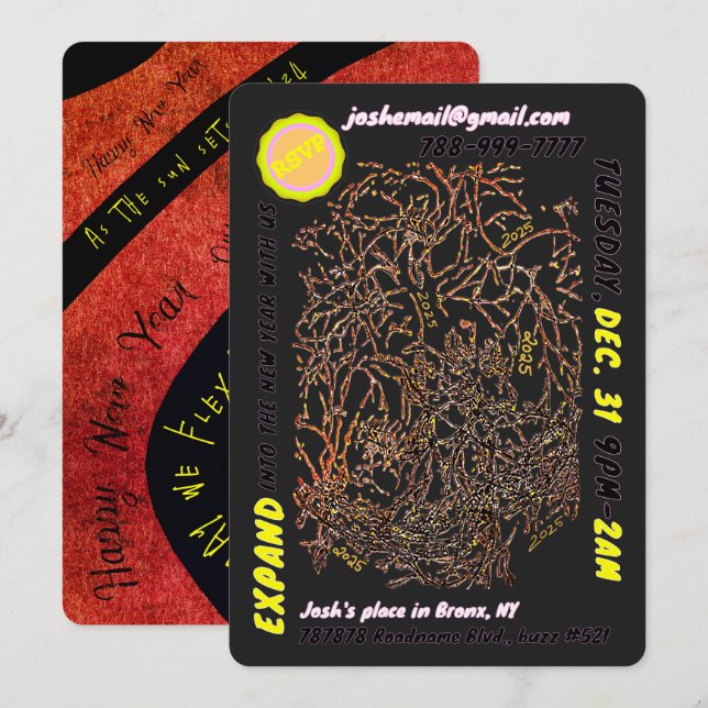 CARTE D'INVITATION À LA FÊTE DU NOUVEL AN & carte  (Devant / Derrière)