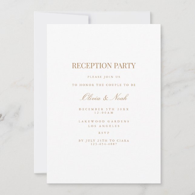 Carte d'invitation à la réception en or et blanc S (Devant)