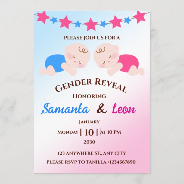 Carte d'invitation à la révélation du sexe (Devant)