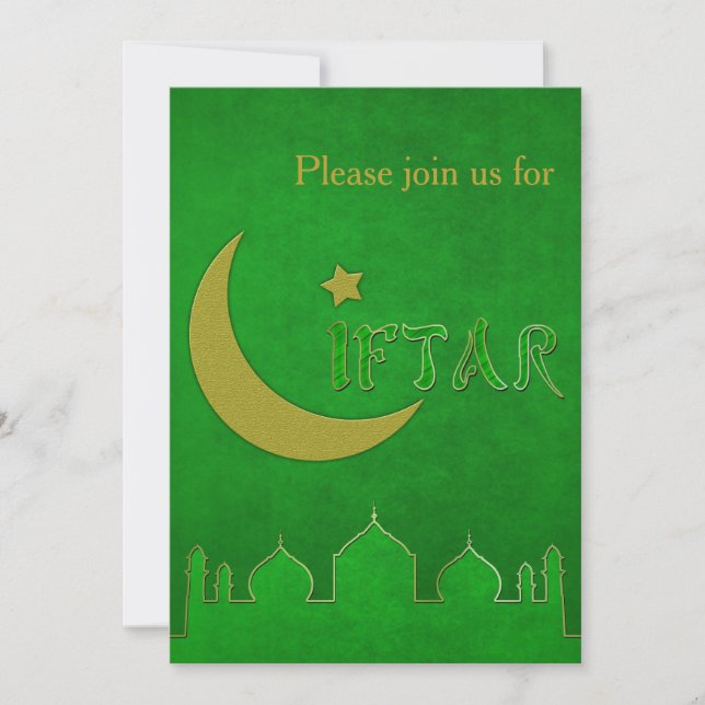 Carte d'invitation à l'Iftar - Mosquée verte et or (Devant)