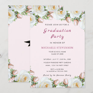 Carte d'invitation à l'obtention d'un diplôme Rose