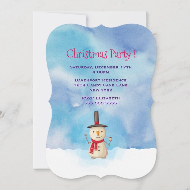 Carte d'invitation à une fête de Noël avec un bonh (Devant)