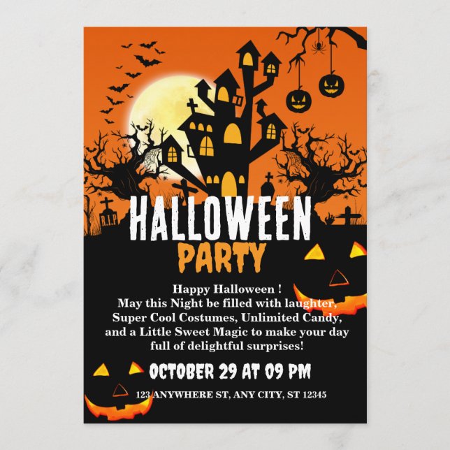 Carte d'invitation à une fête d'Halloween (Devant)