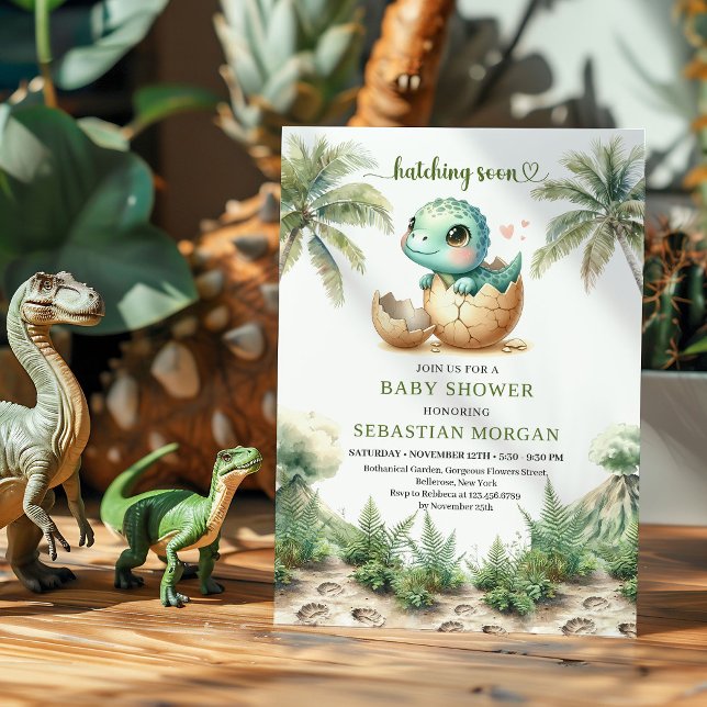 Carte d'invitation adorable de bébé dinosaure qui  (Adorable Hatching Soon Baby Dinosaur Invite Card)