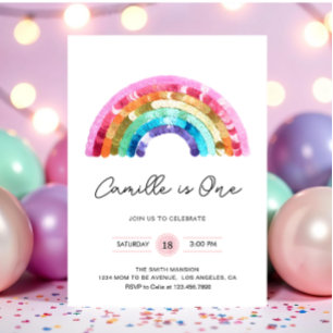 Carte d'invitation anniversaire arc-en-ciel à pail
