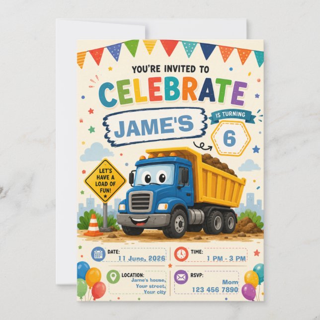 Carte d'invitation anniversaire construction modif (Devant)