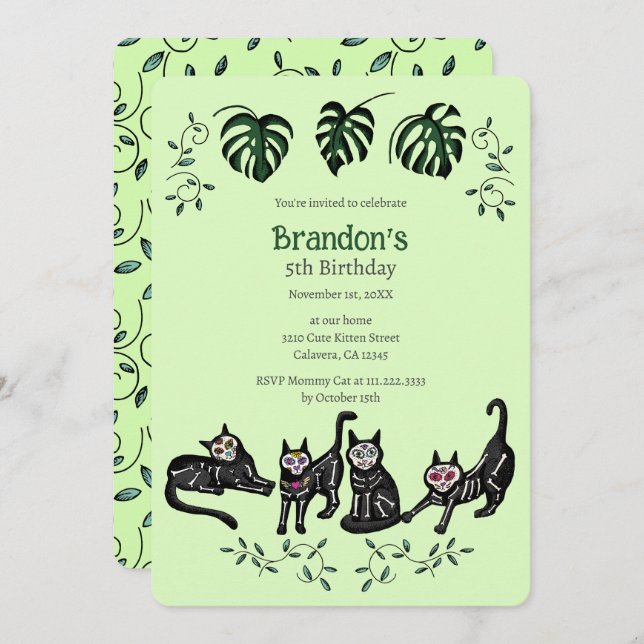 Carte d'invitation Anniversaire de enfant Cute Cal (Devant / Derrière)