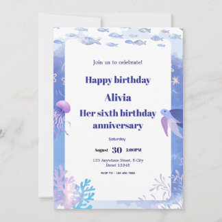 Carte d'invitation anniversaire de enfant sous-mar