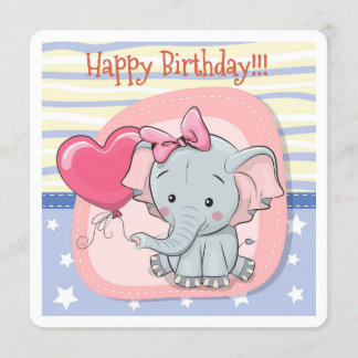Carte d'invitation anniversaire d'éléphant mignon