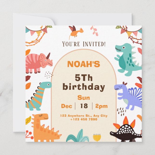 Carte d'invitation Anniversaire Dinosaur Brown bei (Devant)
