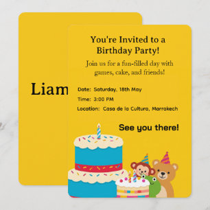 Carte d'invitation anniversaire enfantin jaune – F