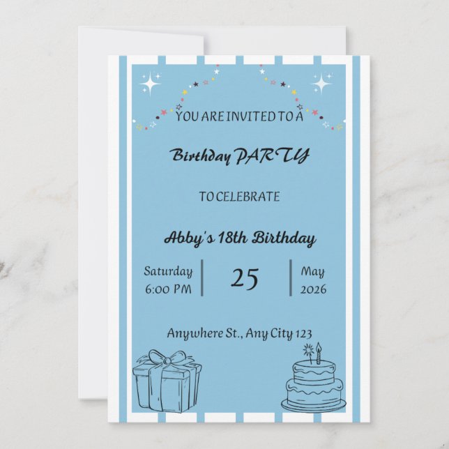 Carte d'invitation anniversaire imprimable, modifi (Devant)