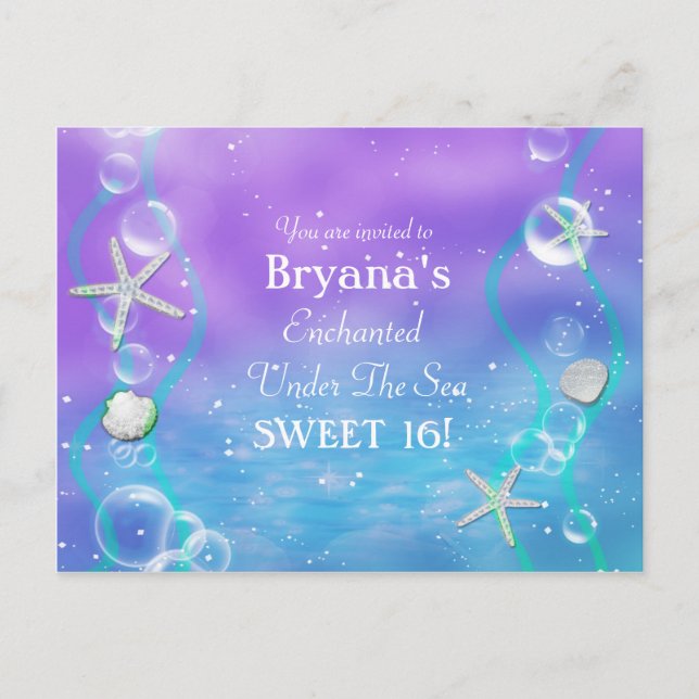 Carte d'invitation anniversaire Magique sous la me (Devant)