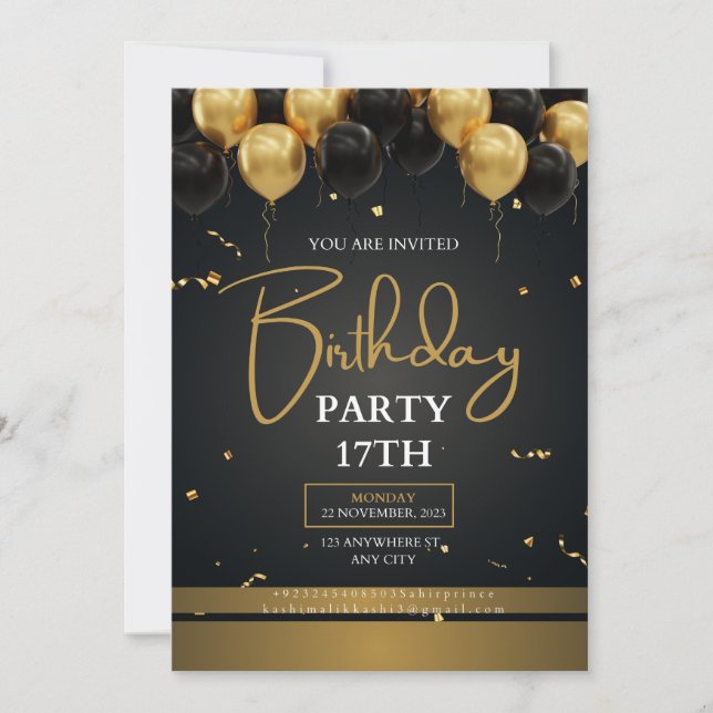 Carte d'invitation anniversaire modifiable (Devant)
