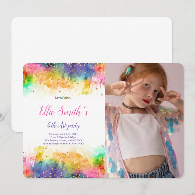 Carte d'invitation anniversaire peinture modifiabl (Devant / Derrière)