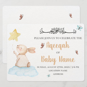 Carte d'invitation Aqeeqah neutre et mignonne modi
