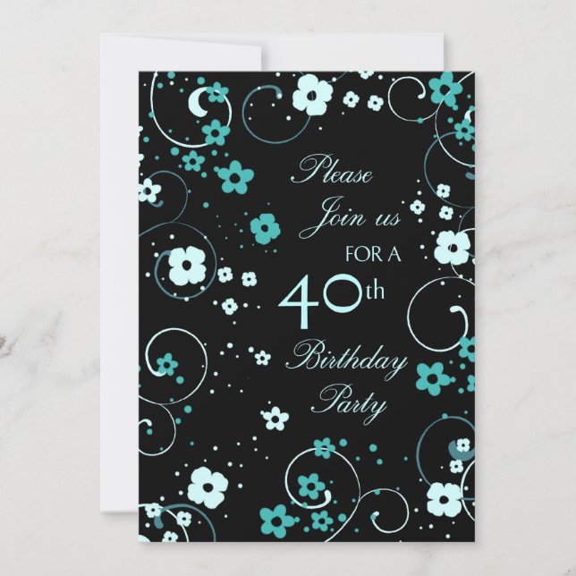 Carte d'invitation Aqua Swirls 40e anniversaire (Devant)