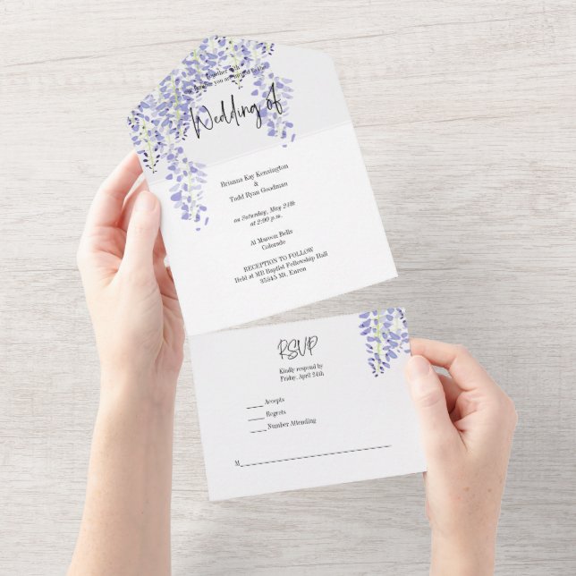 Carte d'invitation aquarelle à motif de glycine to (Déchirure)