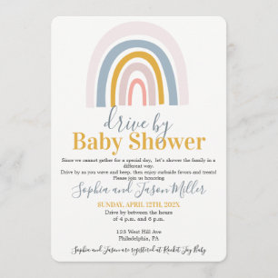 Carte d'invitation au Baby shower Boho Rainbow
