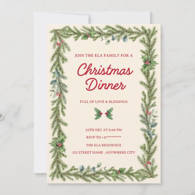 Carte d'invitation au dîner de Noël (Devant)