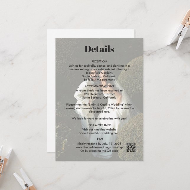 Carte d'invitation avec détails de mariage moderne (Devant/Arrière en situation)