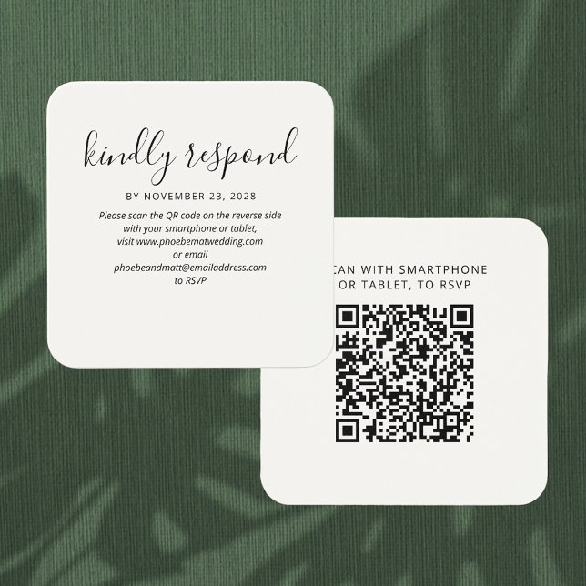 Carte d'invitation avec QR Code pour RSVP pour sit (Wedding RSVP QR Code Enclosure Rounded Corner Card)
