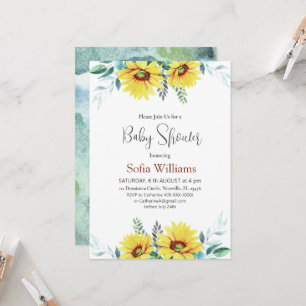 Carte d'invitation baby shower avec tournesol.