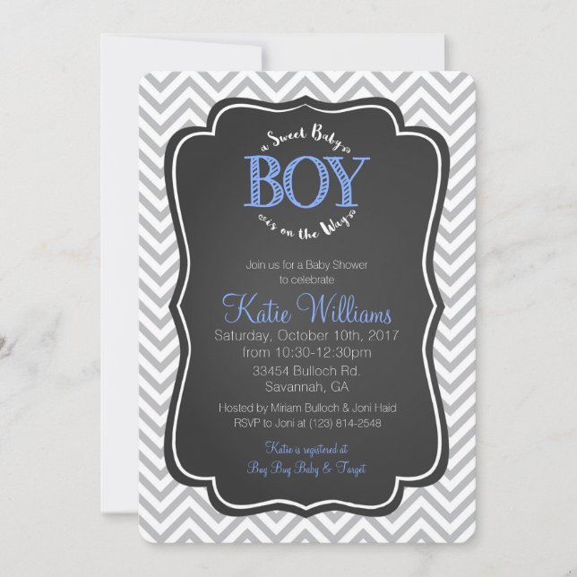 Carte d'invitation Baby shower bébé bleu sucré (Devant)