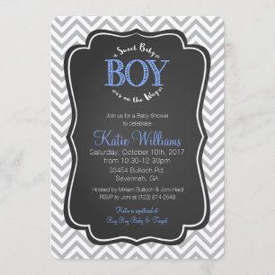 Carte d'invitation Baby shower bébé bleu sucré