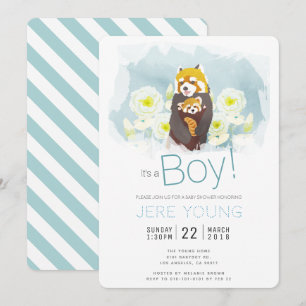 Carte d'invitation Baby shower Blue Boy 'Red Panda