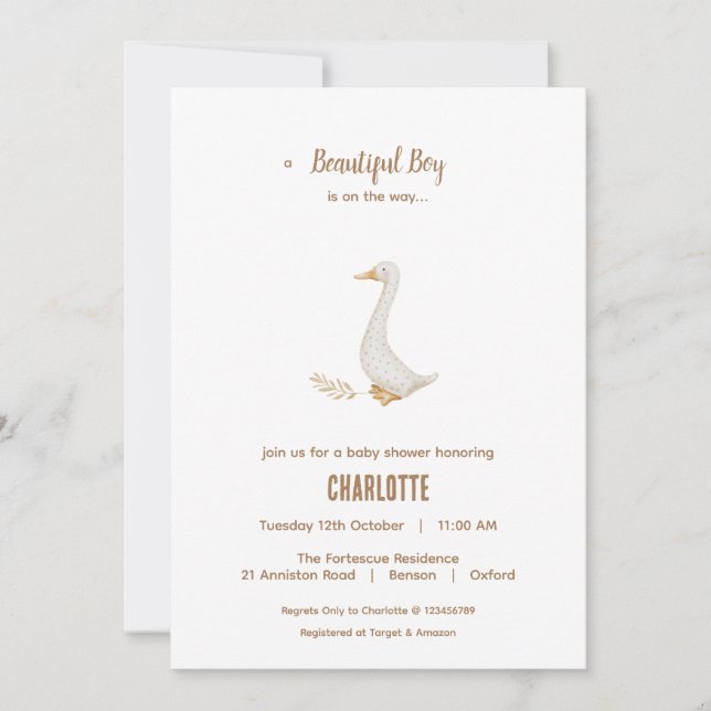 Carte d'invitation Baby Shower Canard (Devant)