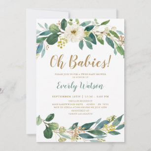 Carte d'invitation Baby shower de verdure Twins
