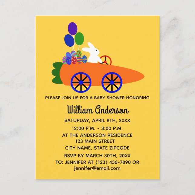 Carte d'invitation Baby Shower Lapin Carotte Voitu (Devant)