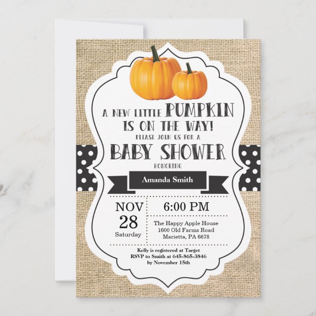 Carte d'invitation Baby Shower Little Pumpkin Burl (Devant)
