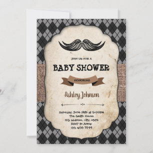 Carte d'invitation baby shower Mustache