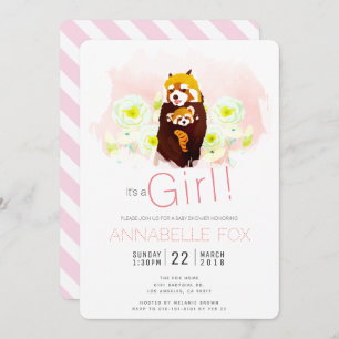 Carte d'invitation Baby shower "Panda rouge" pour 