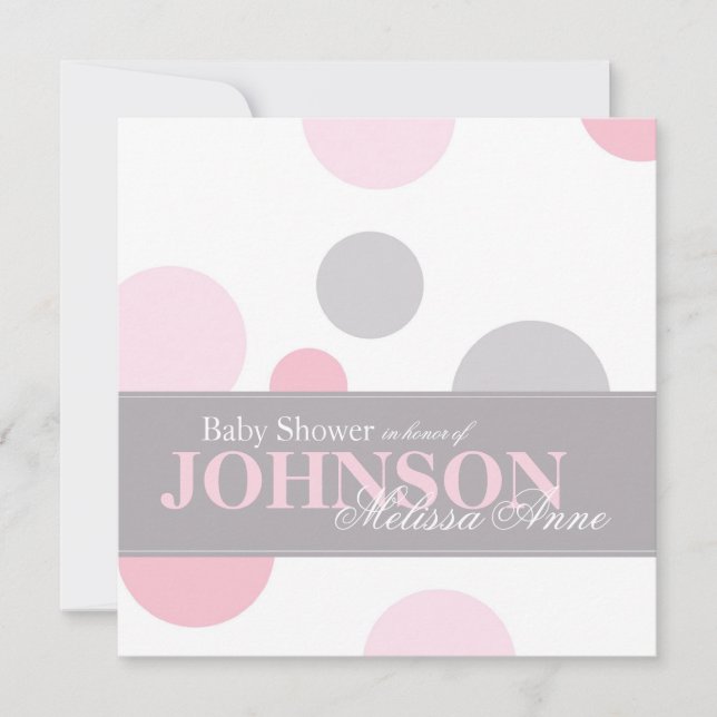 Carte d'invitation Baby shower Pois rose Grey (Devant)