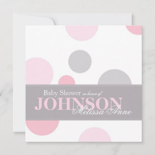 Carte d'invitation Baby shower Pois rose Grey