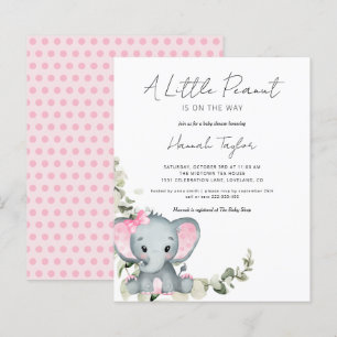 Carte d'invitation Baby Shower pour fille éléphant