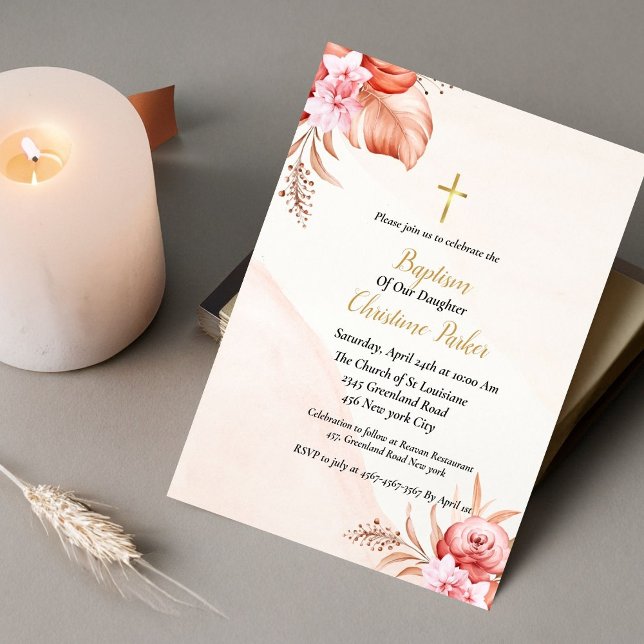 Carte d'invitation Baptême rose pâle (Créateur téléchargé)