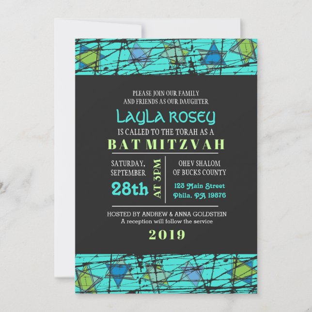 Carte d'invitation Bar Mitzvah Distressed Stars Ba (Devant)