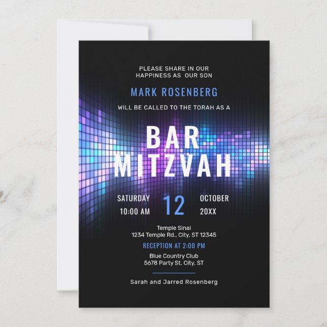 Carte d'invitation Bar Mitzvah DJ Techno Dance Par (Devant)
