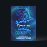 Carte d'invitation Blue Neon 21e anniversaire<br><div class="desc">Blue Neon Birthday Party Invitation Card fait partie de la collection Neon Birthday Party. Ce produit est muni de panneaux de néon,  arrière - plan bleu. Fait principalement en bleu et blanc avec des polices décoratives. Explorez d'autres produits correspondants dans notre magasin.</div>